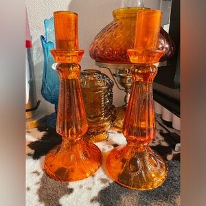 Orange vintage candle sticks